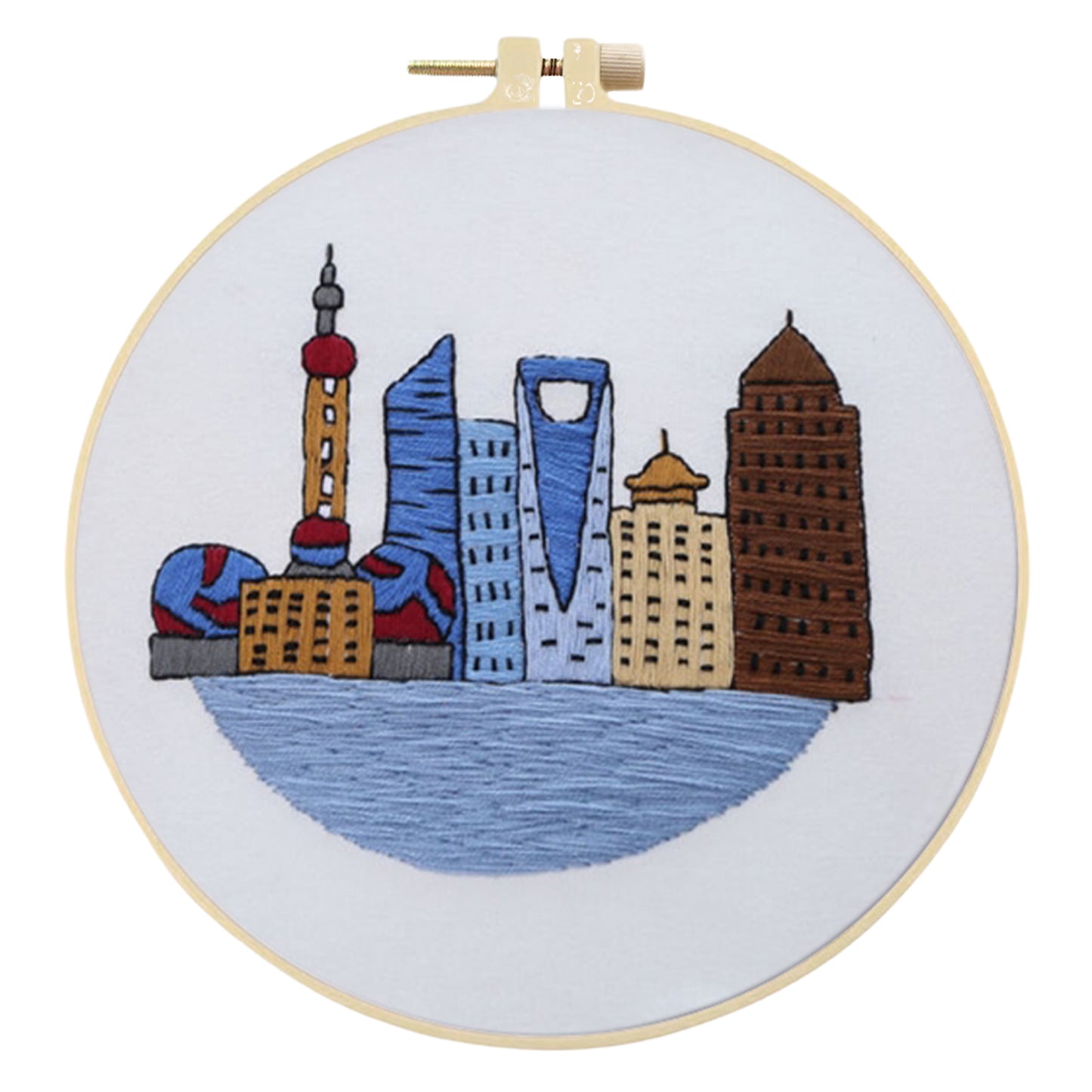4PCS Characteristic Architecture - DIY Embroidery Cross Stitch Kit with Pattern Cotton Threads Needles Hoop 30x30CM/11.81x11.81in