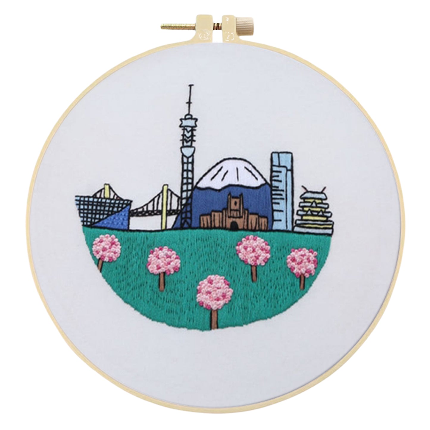 4PCS Characteristic Architecture - DIY Embroidery Cross Stitch Kit with Pattern Cotton Threads Needles Hoop 30x30CM/11.81x11.81in