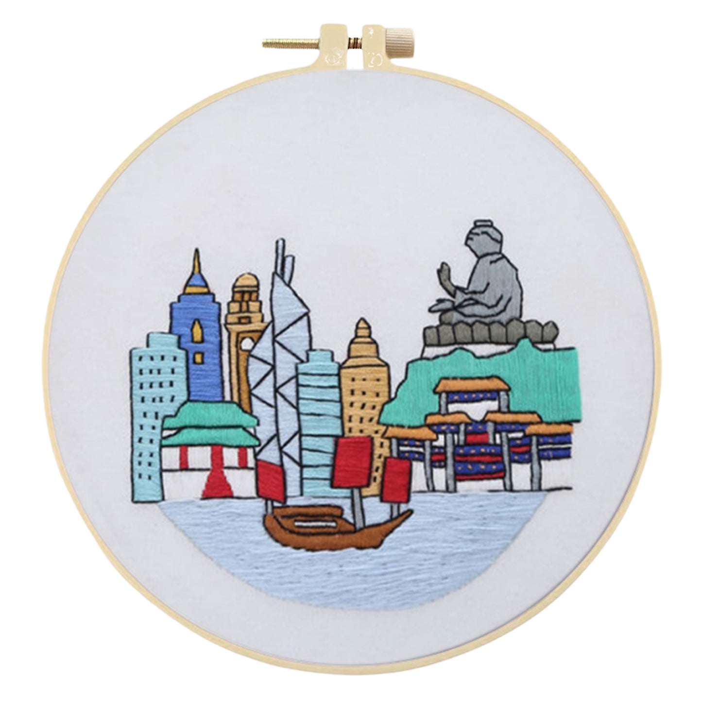 4PCS Characteristic Architecture - DIY Embroidery Cross Stitch Kit with Pattern Cotton Threads Needles Hoop 30x30CM/11.81x11.81in