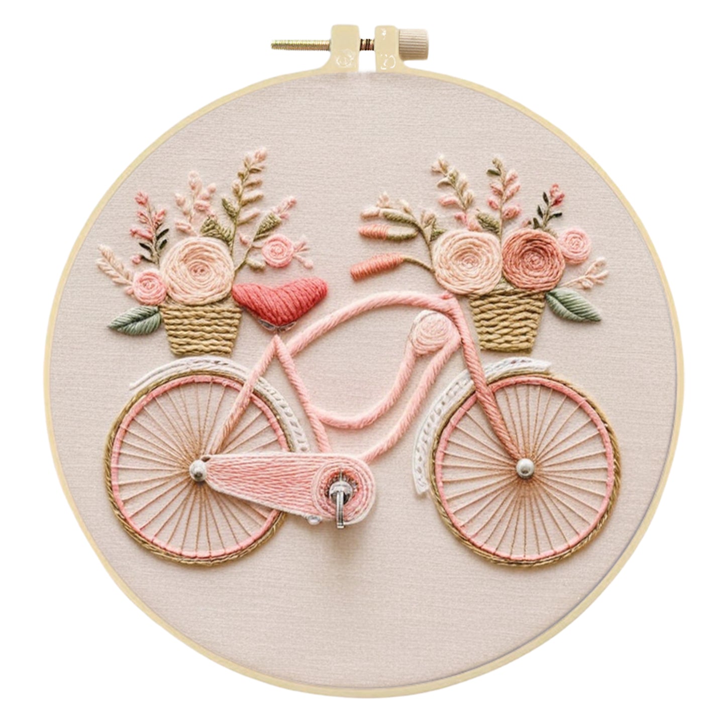 3PCS Flowers & Bicycle - DIY Embroidery Cross Stitch Kit with Pattern Cotton Threads Needles Hoop 30x30CM/11.81x11.81in