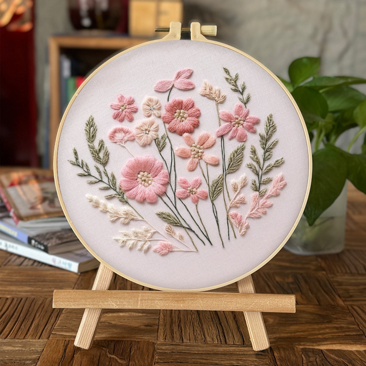 3PCS Flowers & Bicycle - DIY Embroidery Cross Stitch Kit with Pattern Cotton Threads Needles Hoop 30x30CM/11.81x11.81in