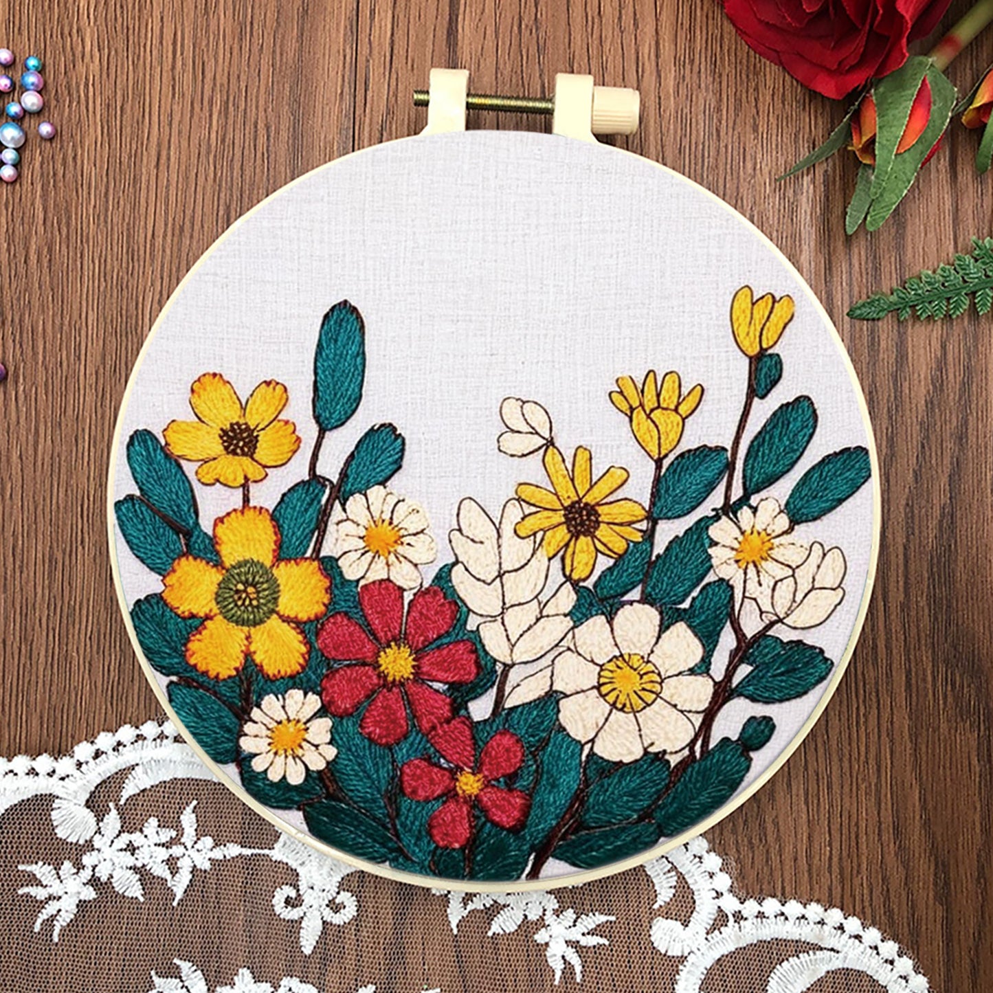 3PCS Mountains, Rivers & Flowers - DIY Embroidery Cross Stitch Kit with Pattern Cotton Threads Needles Hoop 30x30CM/11.81x11.81in