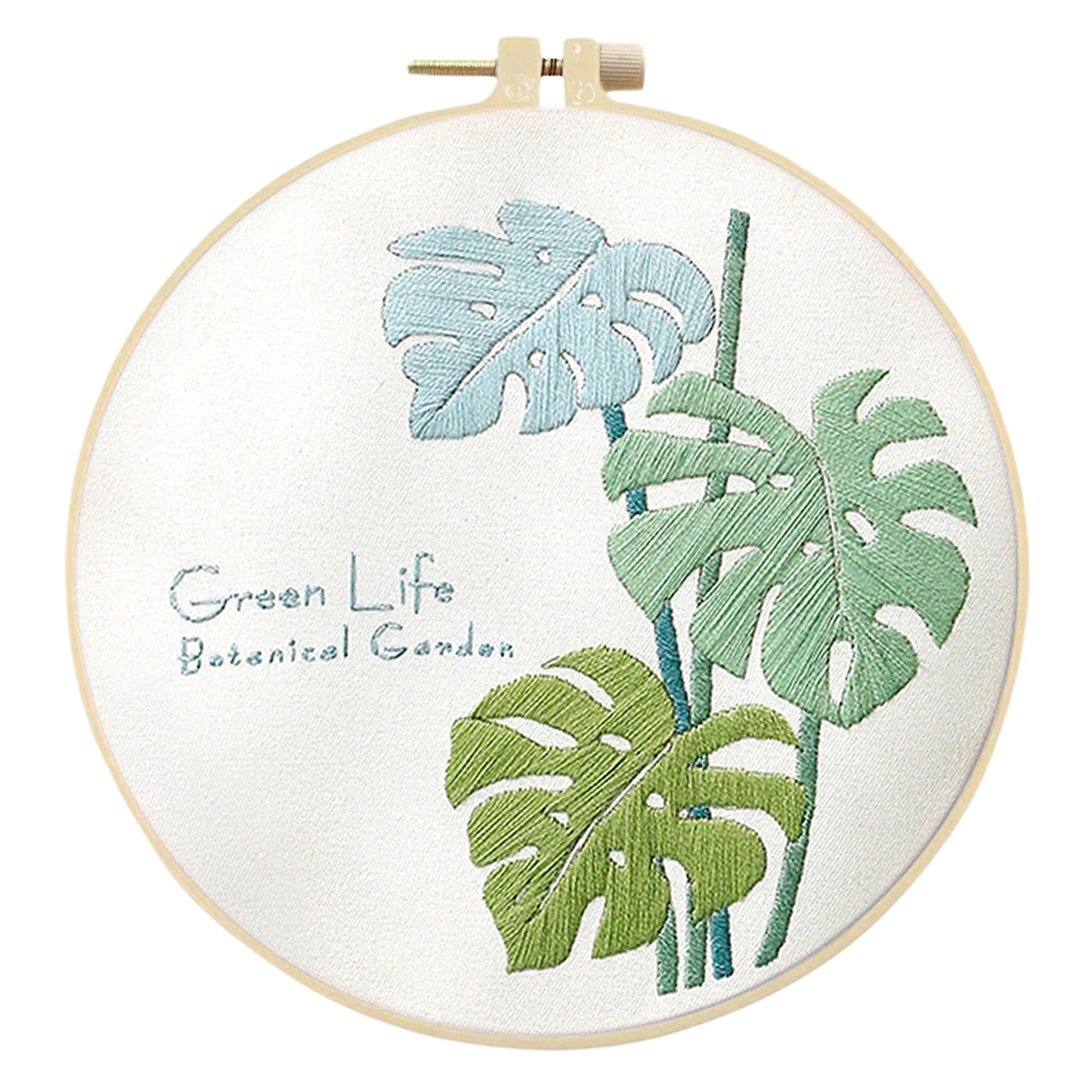 3PCS Green Plants - DIY Embroidery Cross Stitch Kit with Pattern Cotton Threads Needles Hoop 30x30CM/11.81x11.81in
