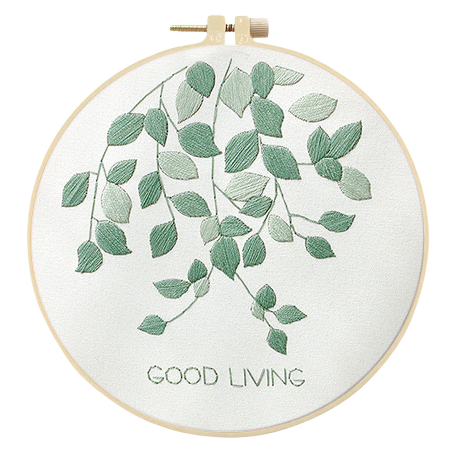3PCS Green Plants - DIY Embroidery Cross Stitch Kit with Pattern Cotton Threads Needles Hoop 30x30CM/11.81x11.81in