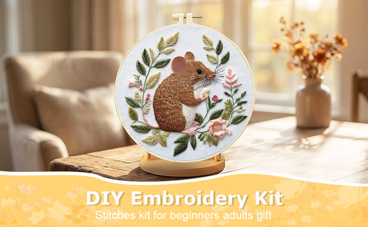 Mouse - DIY Embroidery Cross Stitch Kit with Pattern Cotton Threads Needles Hoop 30x30CM/11.81x11.81in