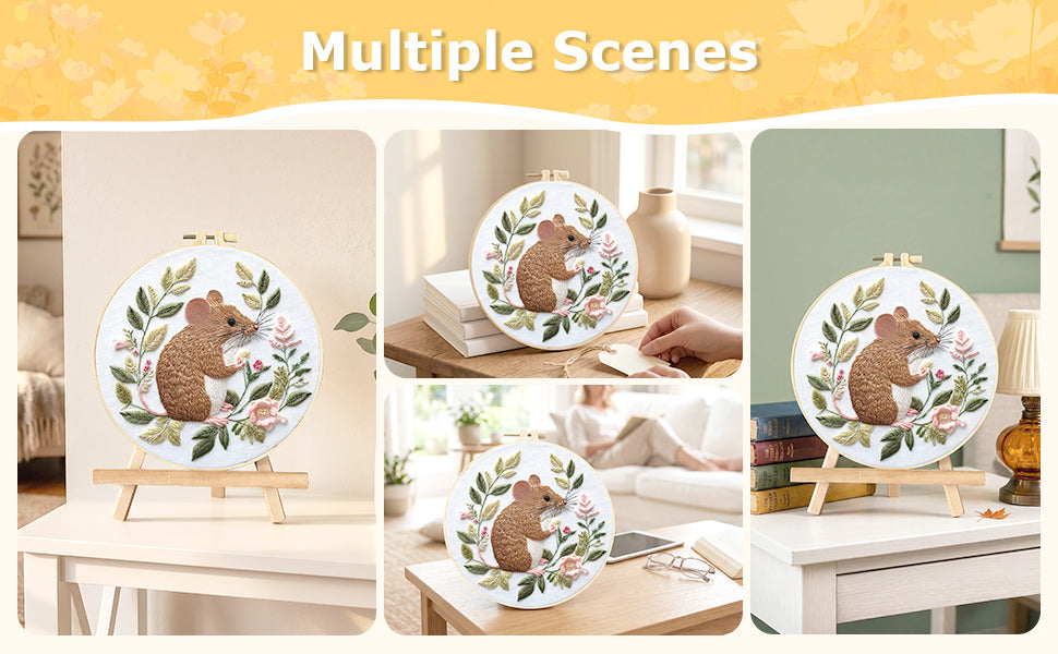 Mouse - DIY Embroidery Cross Stitch Kit with Pattern Cotton Threads Needles Hoop 30x30CM/11.81x11.81in