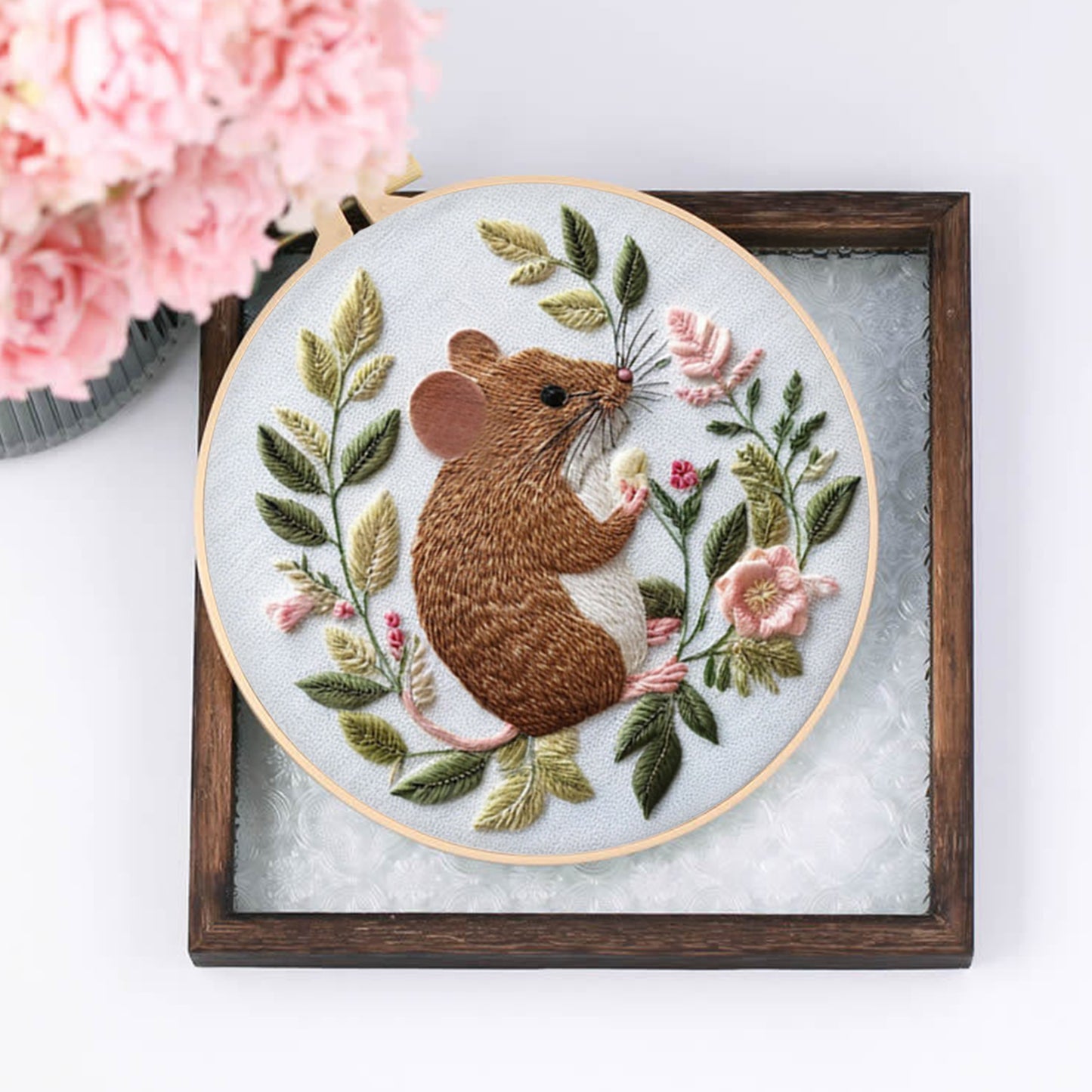 Mouse - DIY Embroidery Cross Stitch Kit with Pattern Cotton Threads Needles Hoop 30x30CM/11.81x11.81in