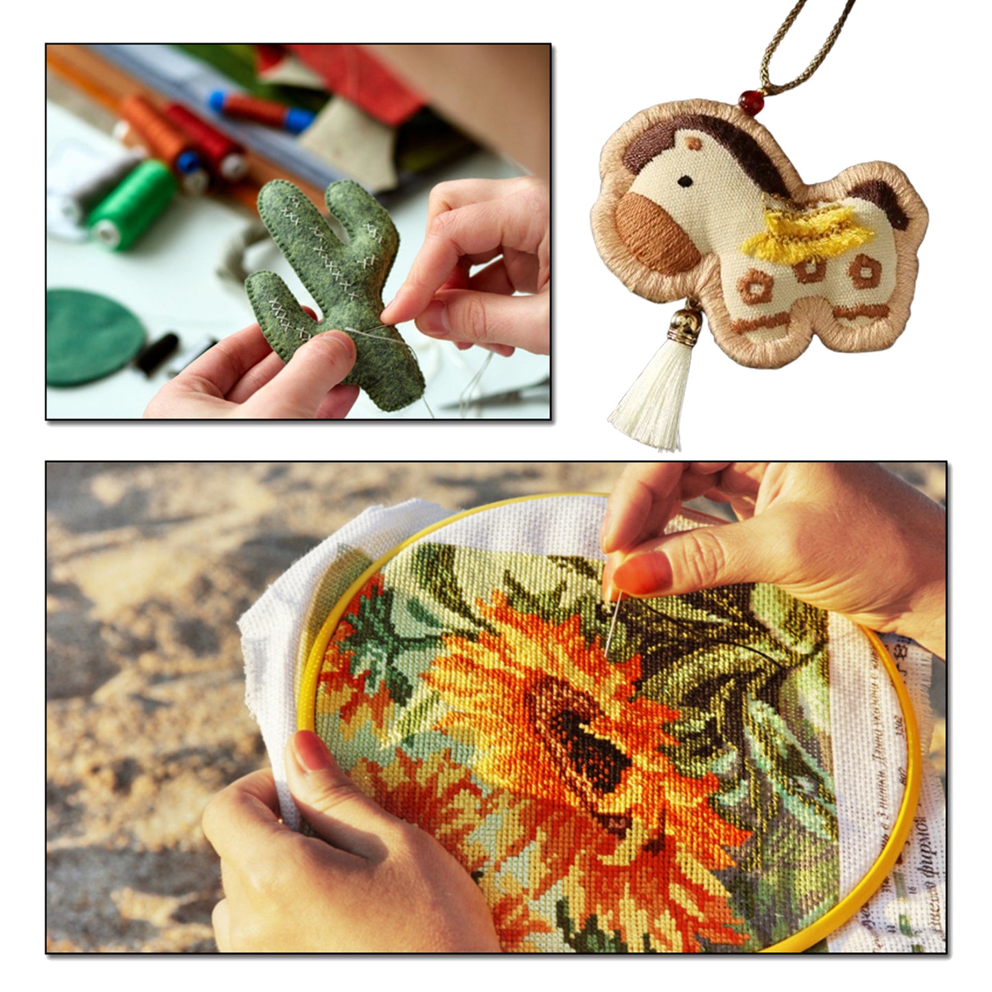 Horse Car Pendant DIY Embroidery Ornaments Kit for Adults Beginners Gift (Brown)