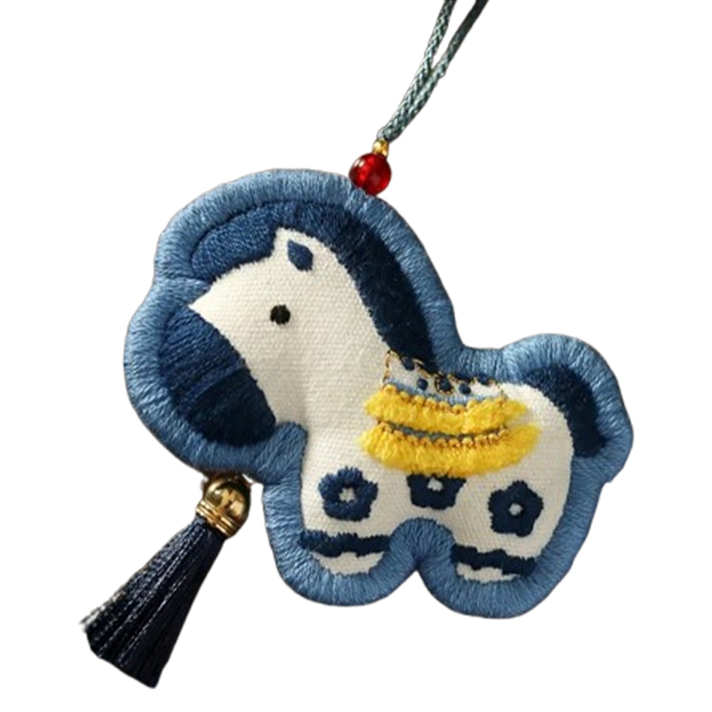 Horse Car Pendant DIY Embroidery Ornaments Kit for Adults Beginners Gift (Blue)