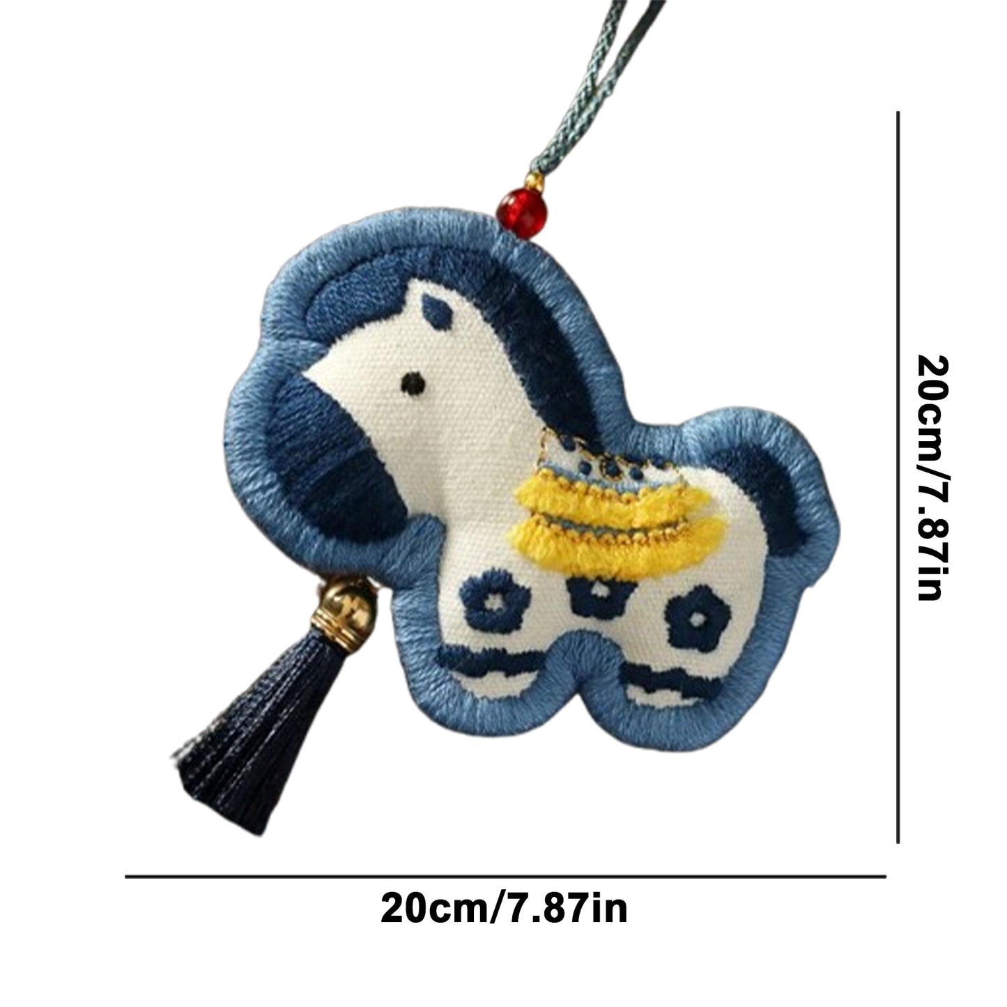 Horse Car Pendant DIY Embroidery Ornaments Kit for Adults Beginners Gift (Blue)
