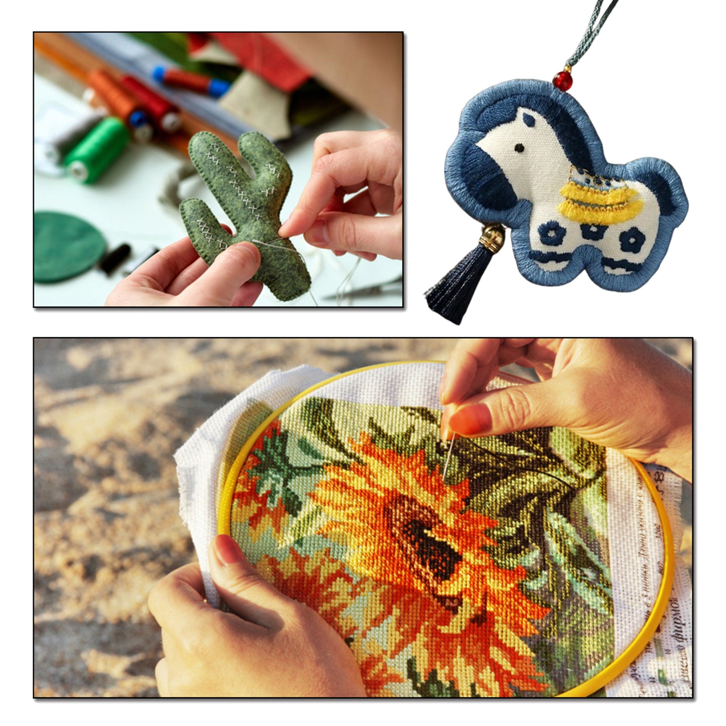 Horse Car Pendant DIY Embroidery Ornaments Kit for Adults Beginners Gift (Blue)
