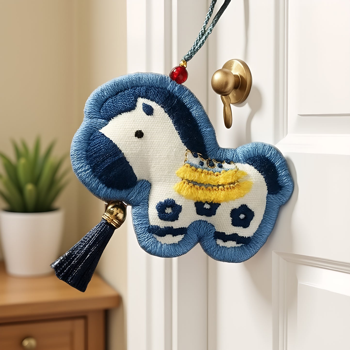 Horse Car Pendant DIY Embroidery Ornaments Kit for Adults Beginners Gift (Blue)
