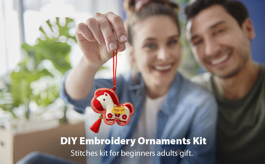 Horse Car Pendant DIY Embroidery Ornaments Kit for Adults Beginners Gift (Red)
