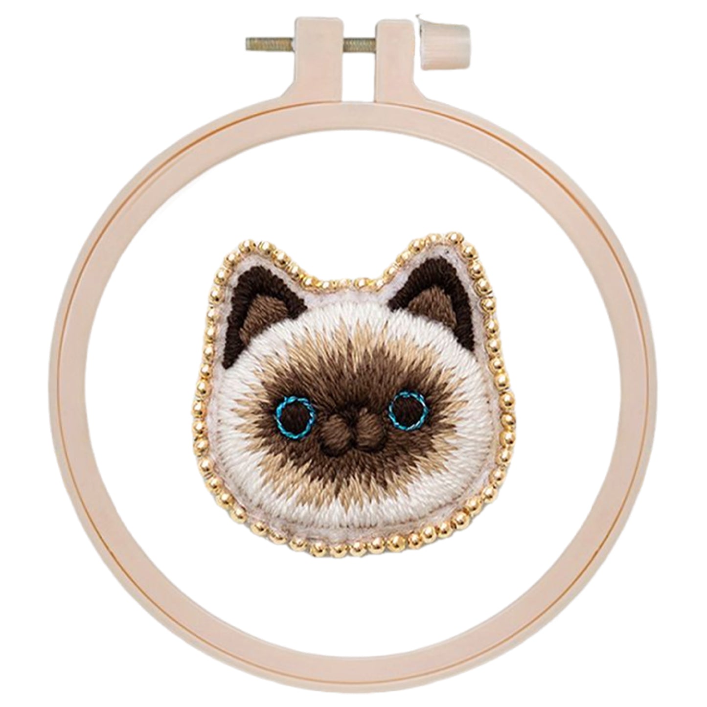 Siamese Cat Brooch DIY Embroidery Kit 3.5x3.5cm w/Embroidery Hoop for Beginners