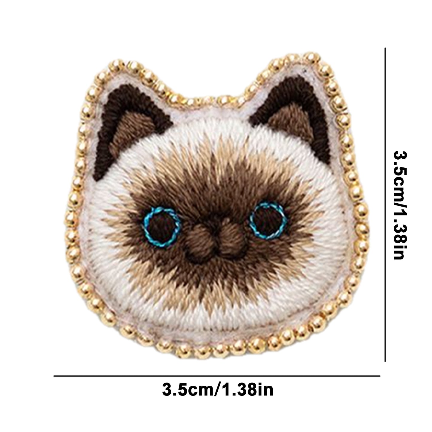 Siamese Cat Brooch DIY Embroidery Kit 3.5x3.5cm w/Embroidery Hoop for Beginners