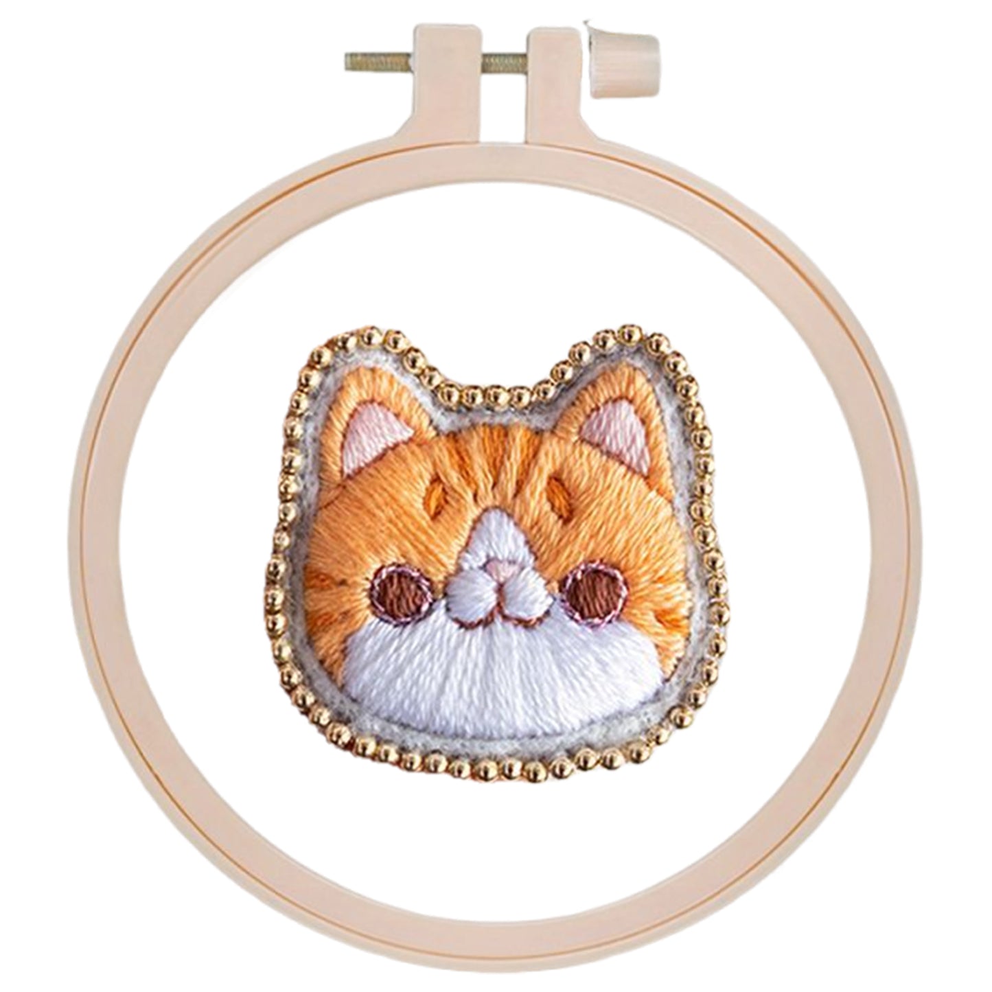 Orange Cat Brooch DIY Embroidery Kit 3.5x3.5cm w/Embroidery Hoop for Beginners