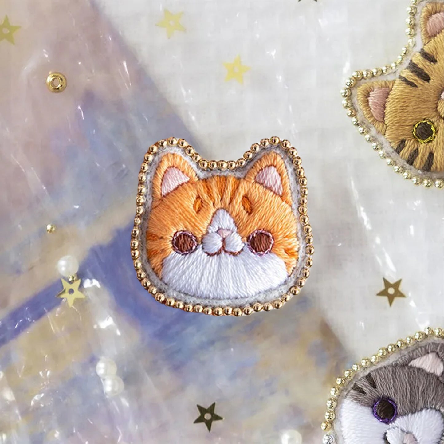 Orange Cat Brooch DIY Embroidery Kit 3.5x3.5cm w/Embroidery Hoop for Beginners