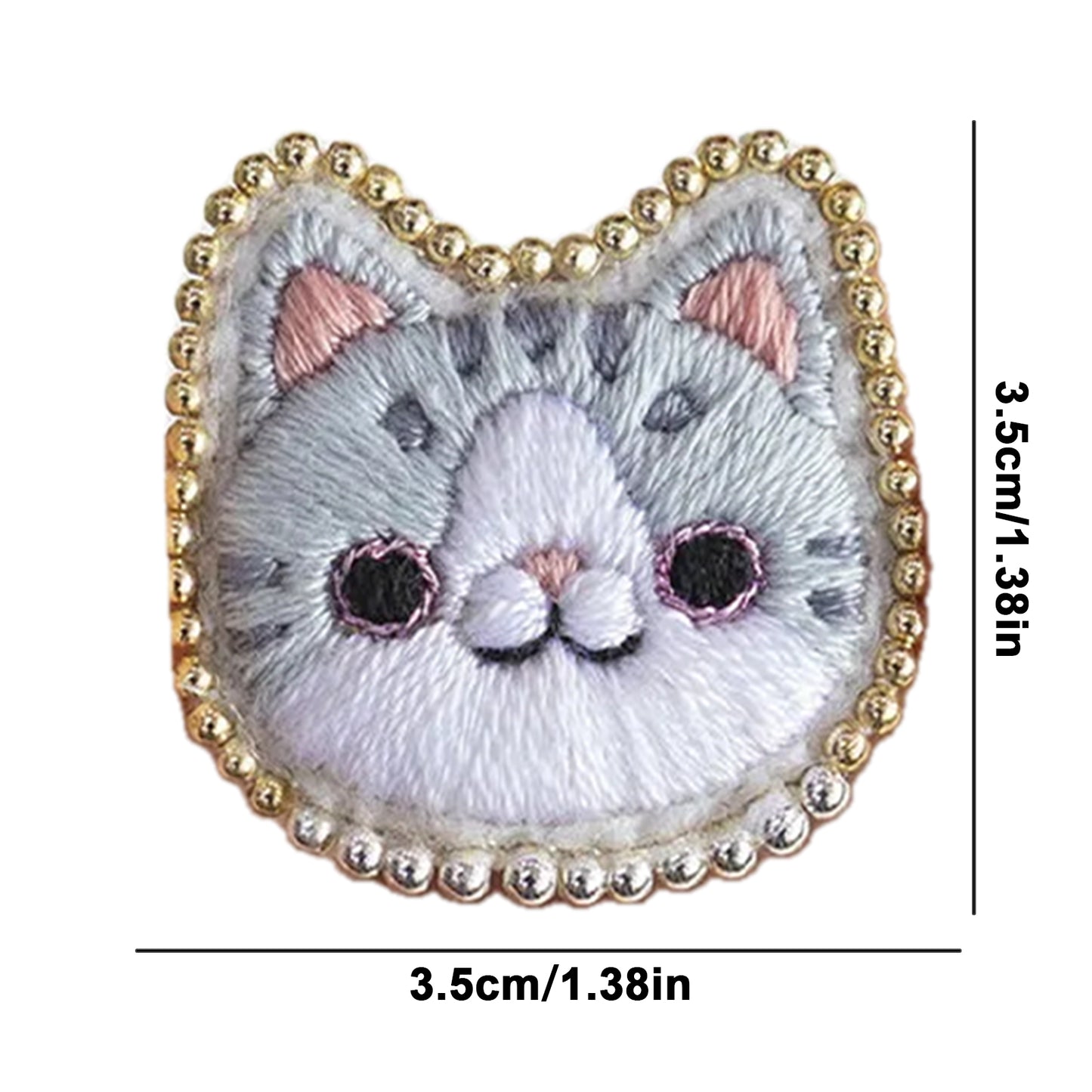 Blue Gray Cat Brooch DIY Embroidery Kit 3.5x3.5cm w/Embroidery Hoop for Beginner