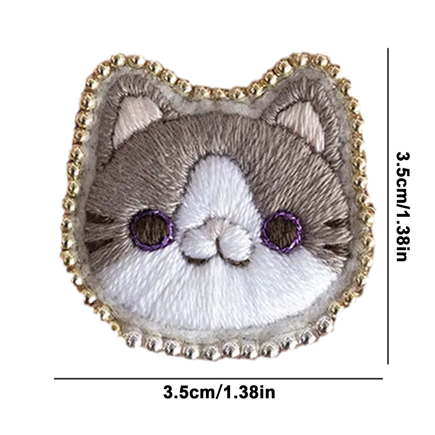 Gray Cat Brooch DIY Embroidery Kit 3.5x3.5cm w/Embroidery Hoop for Beginners