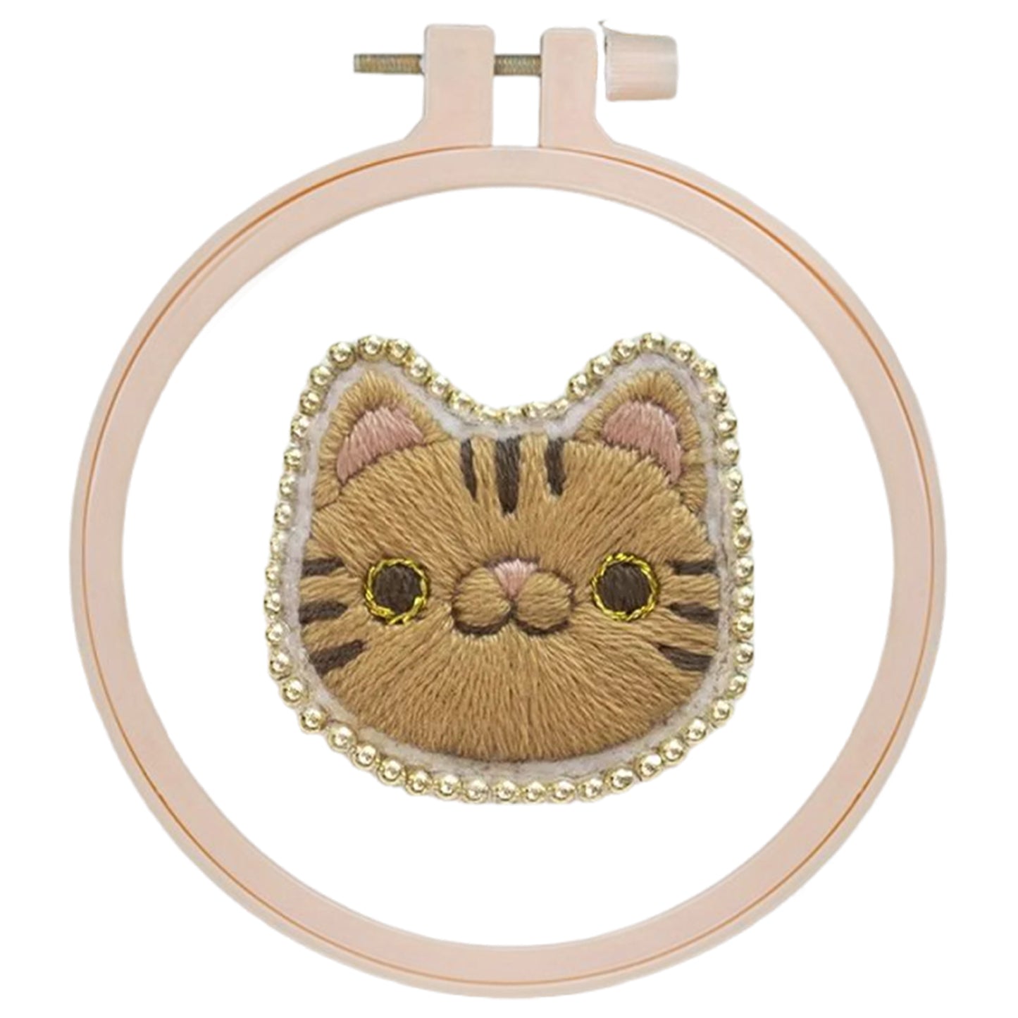 Yellow Cat Brooch DIY Embroidery Kit 3.5x3.5cm w/Embroidery Hoop for Beginners