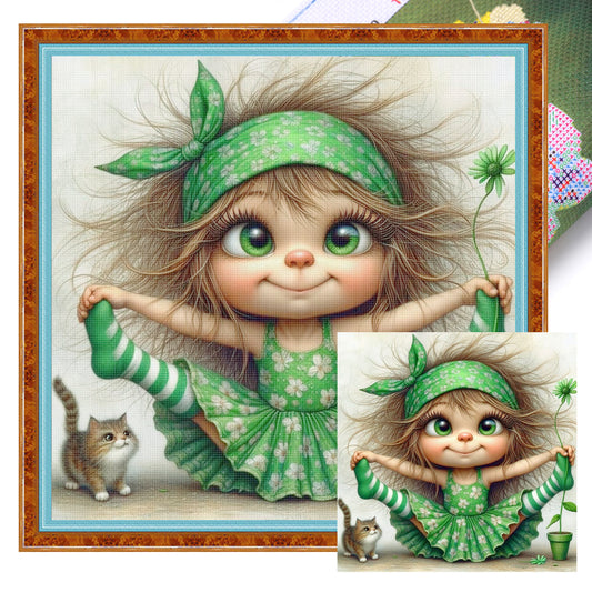 Girl - Full 11CT Stamped Cross Stitch 40x40CM - Huacan