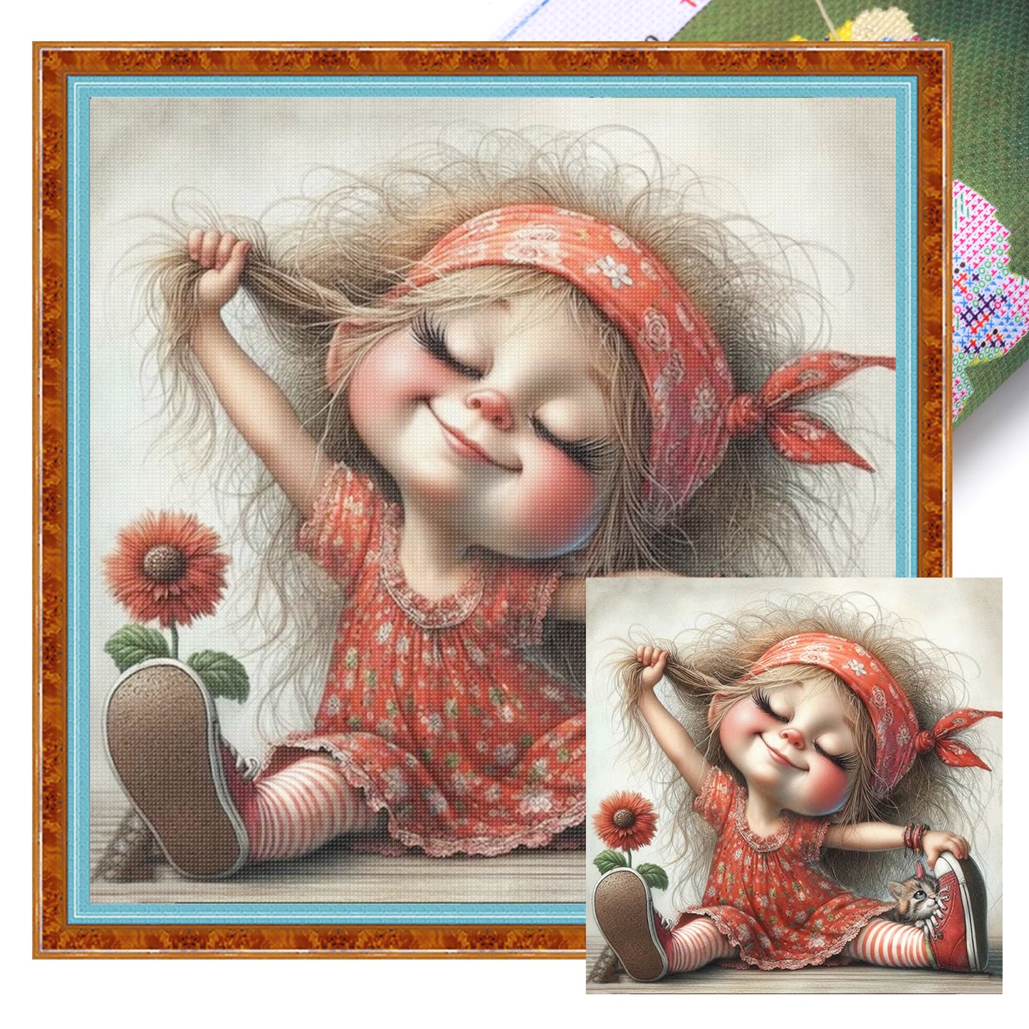 Girl - Full 11CT Stamped Cross Stitch 40x40CM - Huacan
