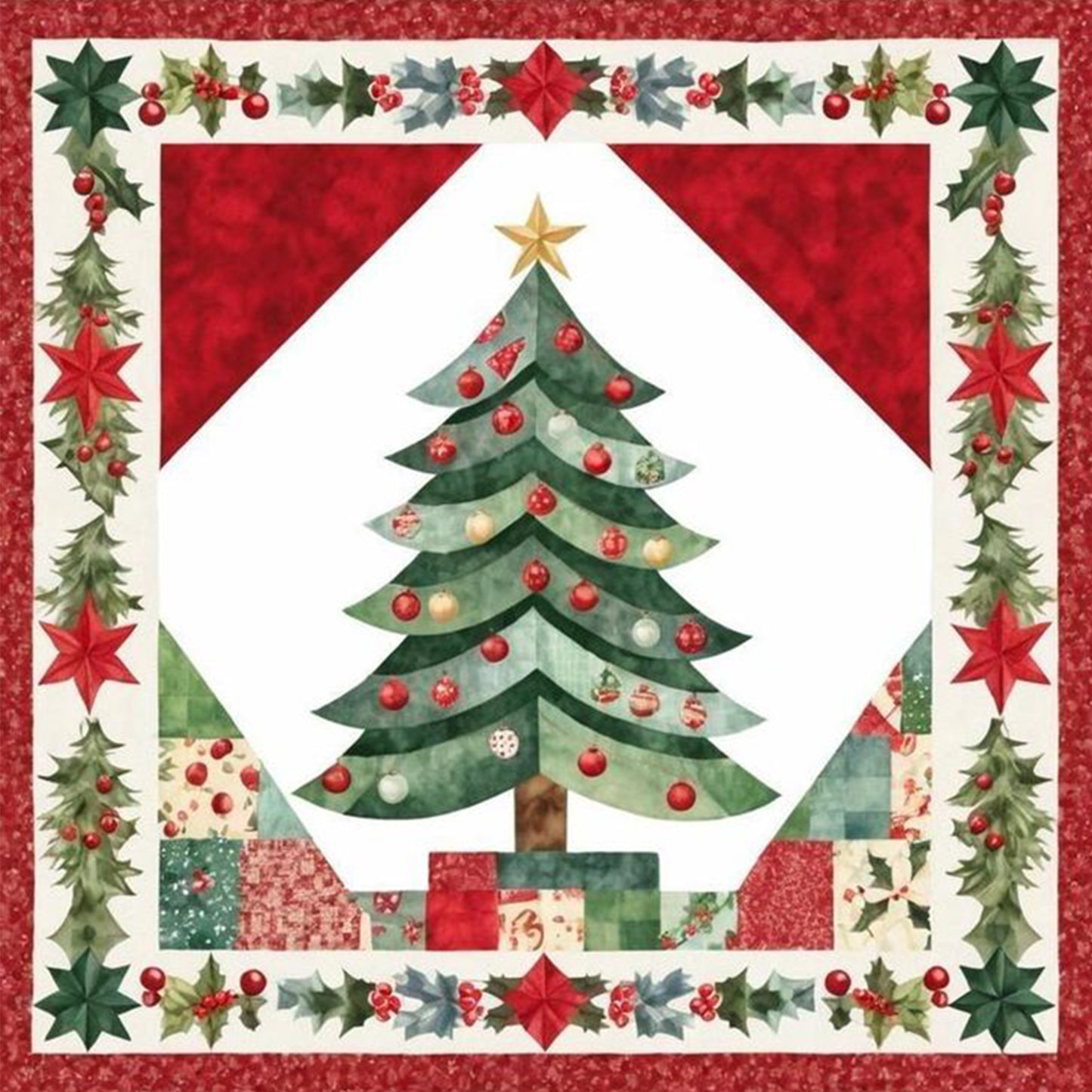 Christmas Tree - Full 11CT Stamped Cross Stitch 45x45CM - Huacan