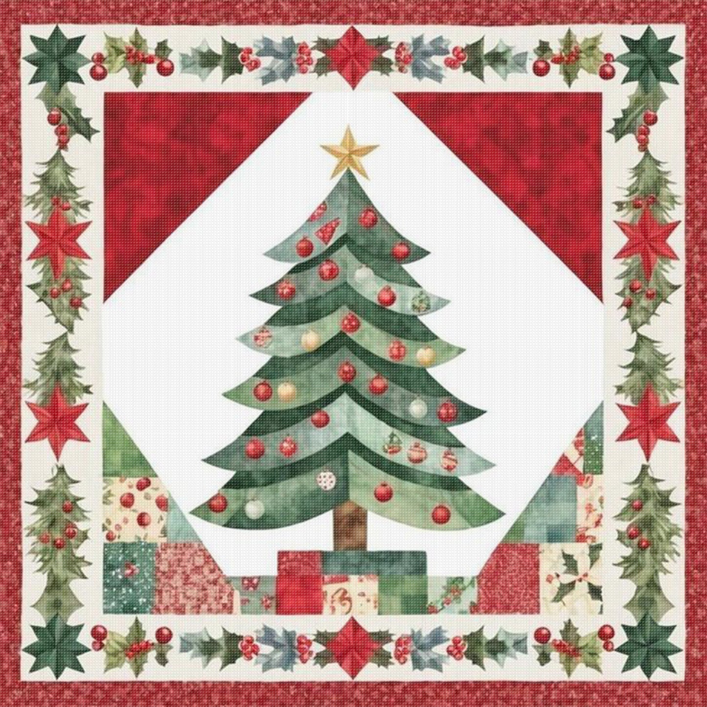 Christmas Tree - Full 11CT Stamped Cross Stitch 45x45CM - Huacan