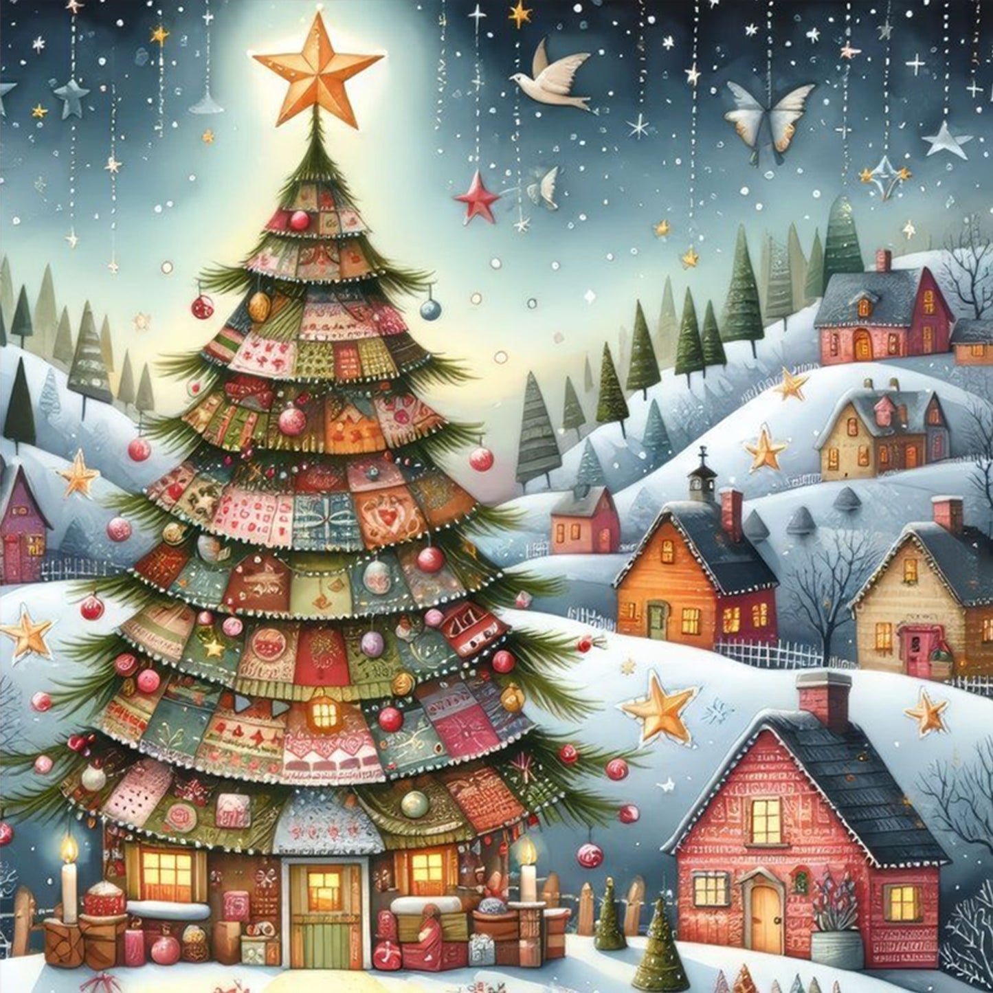 Christmas Scenery - Full 11CT Stamped Cross Stitch 45x45CM - Huacan