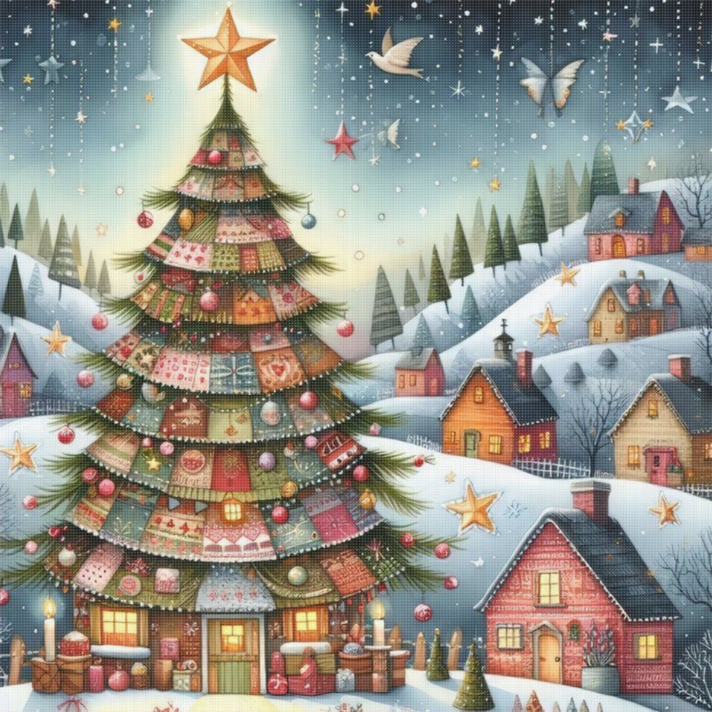 Christmas Scenery - Full 11CT Stamped Cross Stitch 45x45CM - Huacan