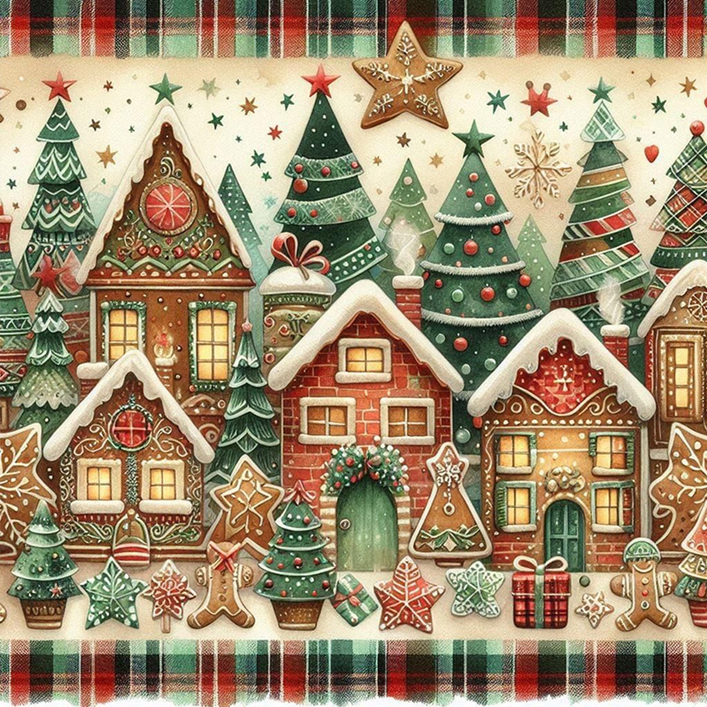 Christmas Scenery - Full 11CT Stamped Cross Stitch 45x45CM - Huacan