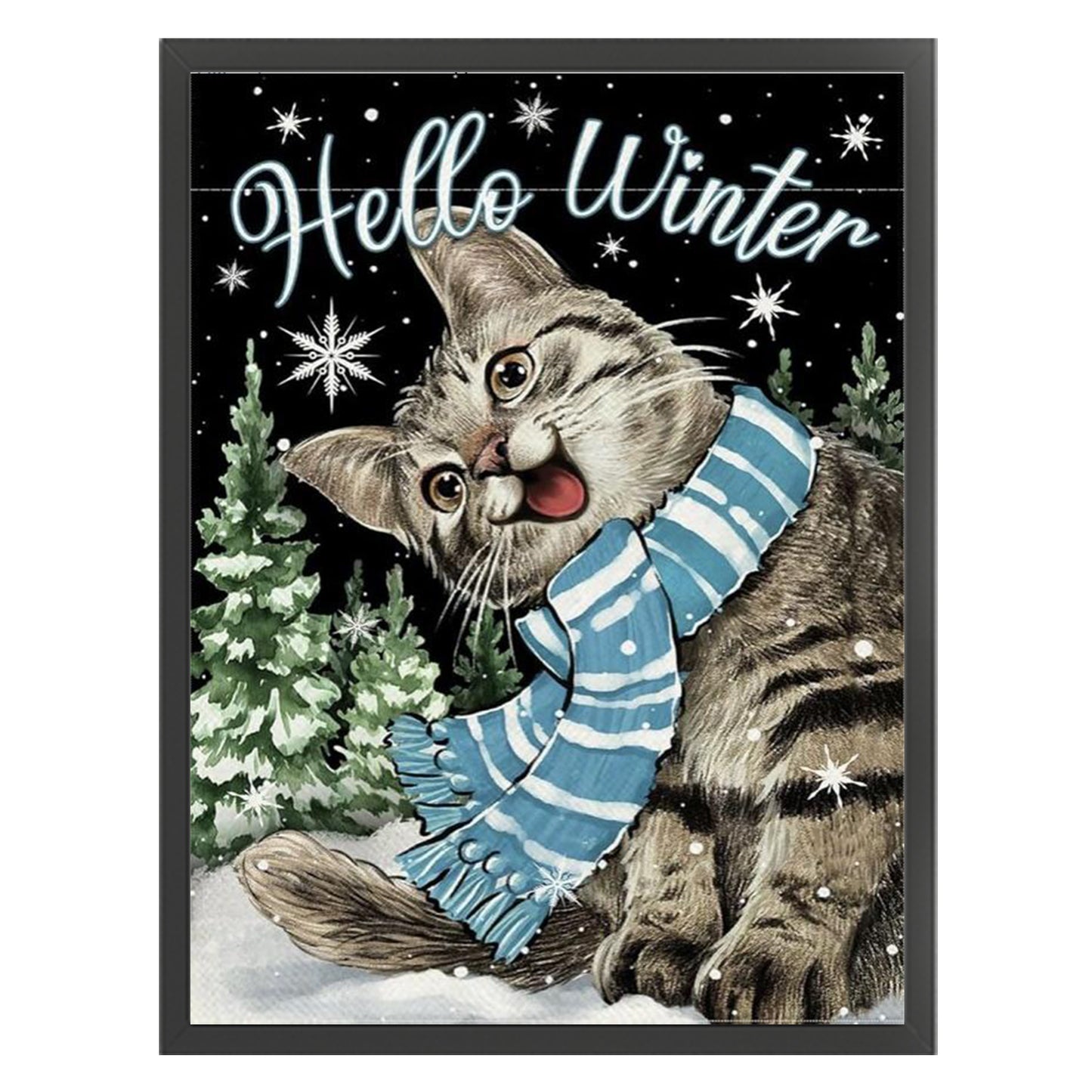 Winter Tabby Cat - Full 11CT Stamped Cross Stitch 40x55CM - Huacan