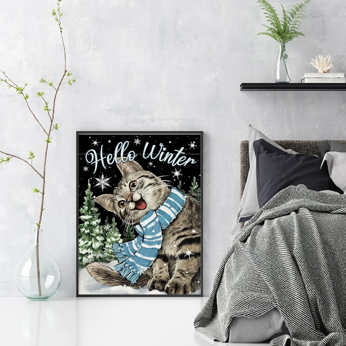 Winter Tabby Cat - Full 11CT Stamped Cross Stitch 40x55CM - Huacan