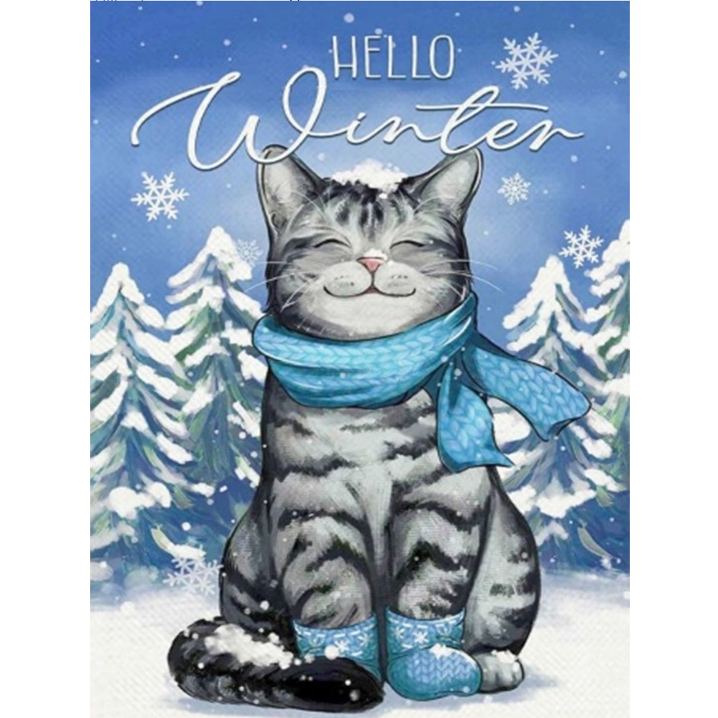Winter Shorthair Cat - Full 11CT Stamped Cross Stitch 40x55CM - Huacan