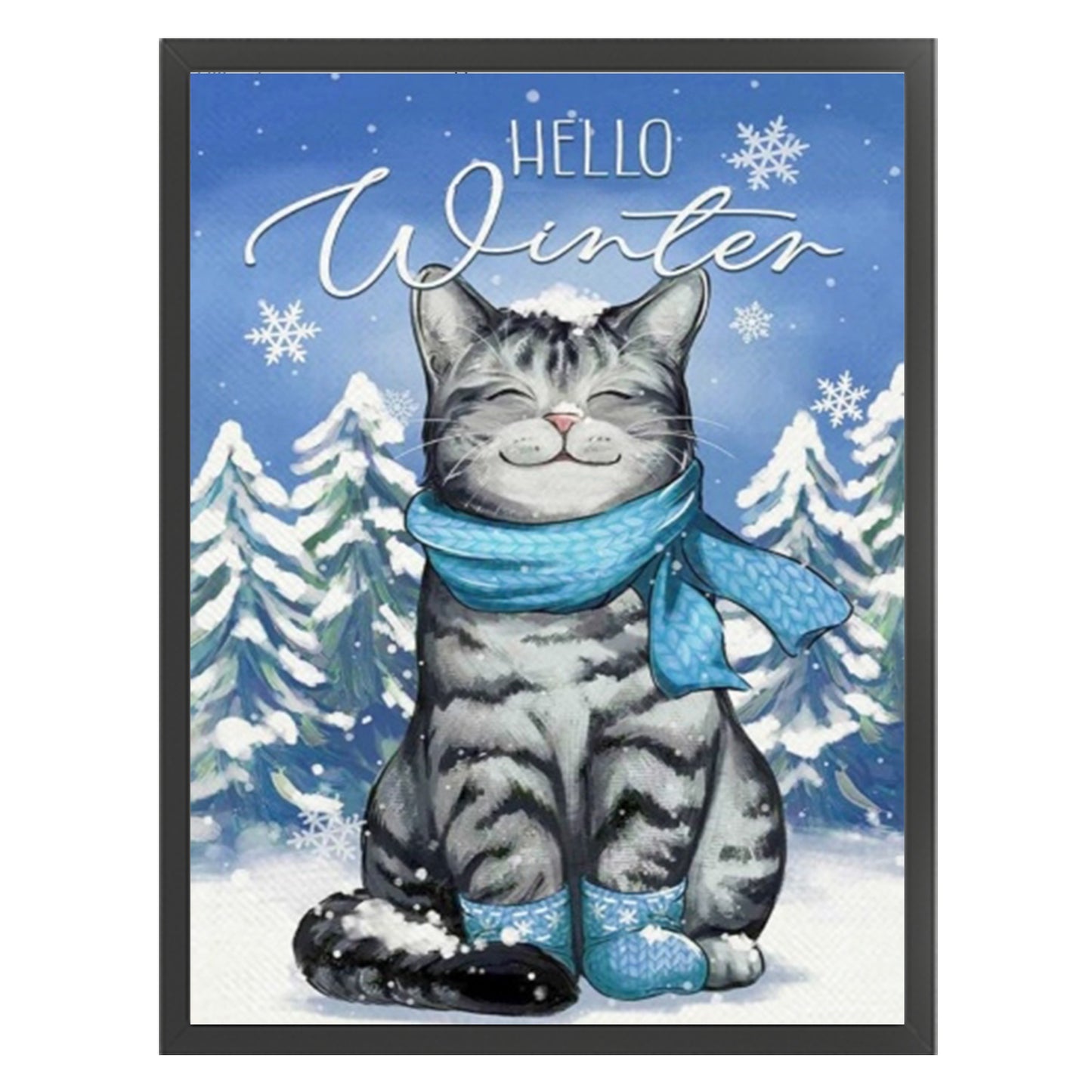 Winter Shorthair Cat - Full 11CT Stamped Cross Stitch 40x55CM - Huacan