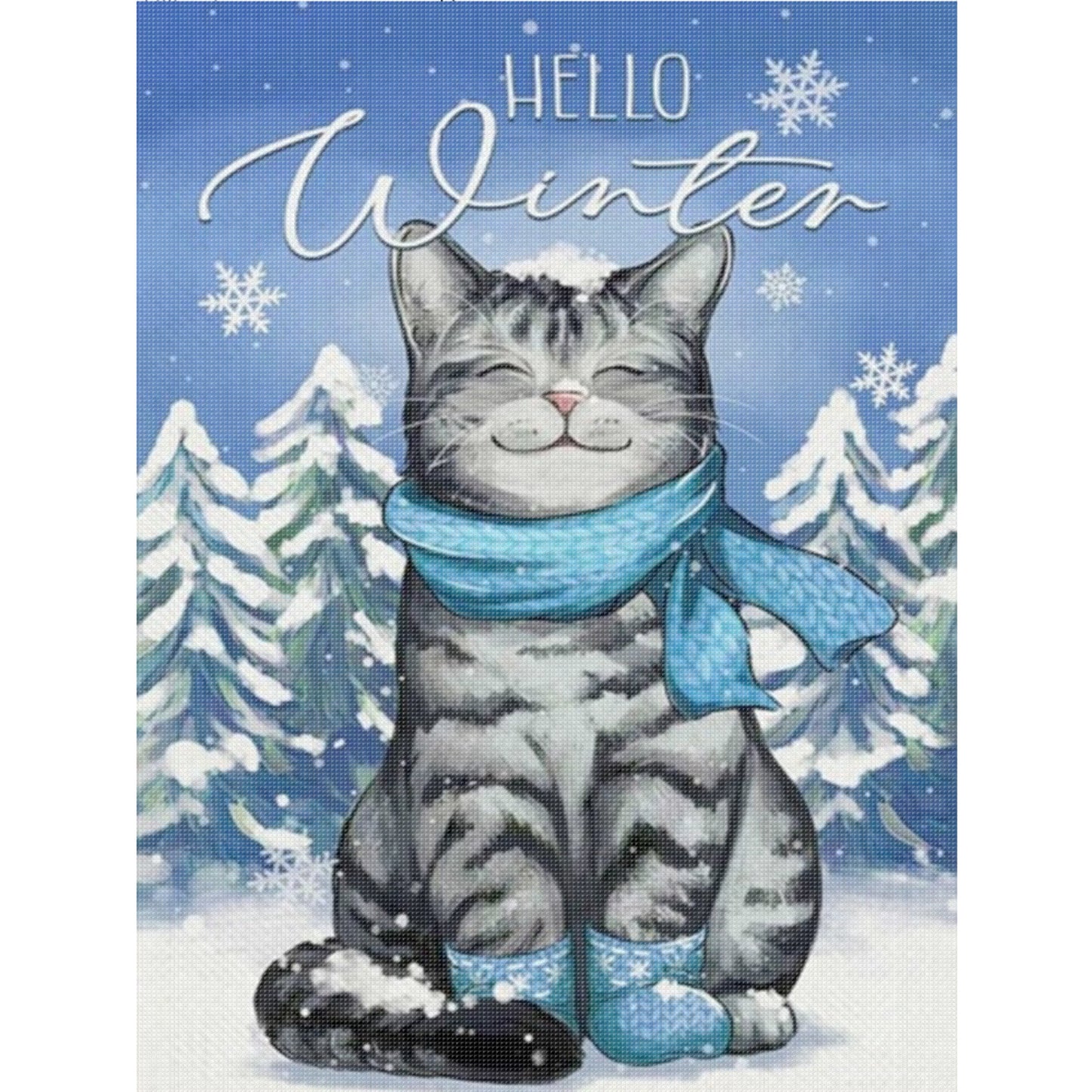 Winter Shorthair Cat - Full 11CT Stamped Cross Stitch 40x55CM - Huacan