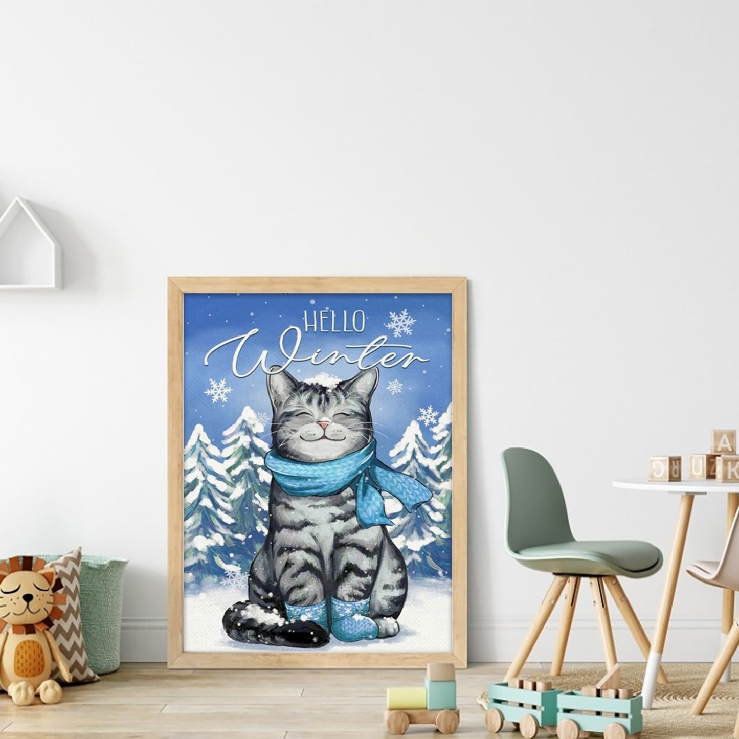 Winter Shorthair Cat - Full 11CT Stamped Cross Stitch 40x55CM - Huacan