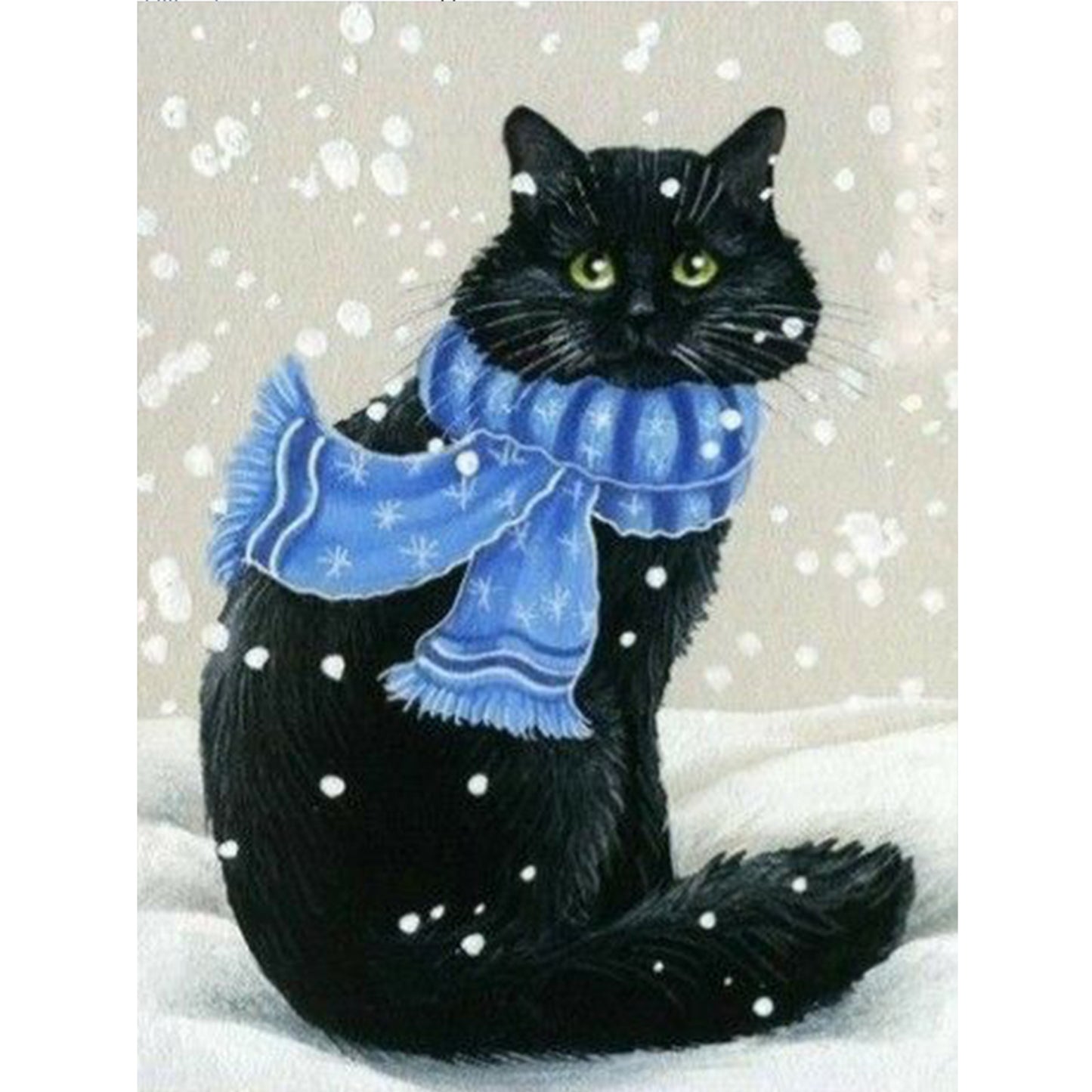 Winter Black Cat - Full 11CT Stamped Cross Stitch 40x55CM - Huacan