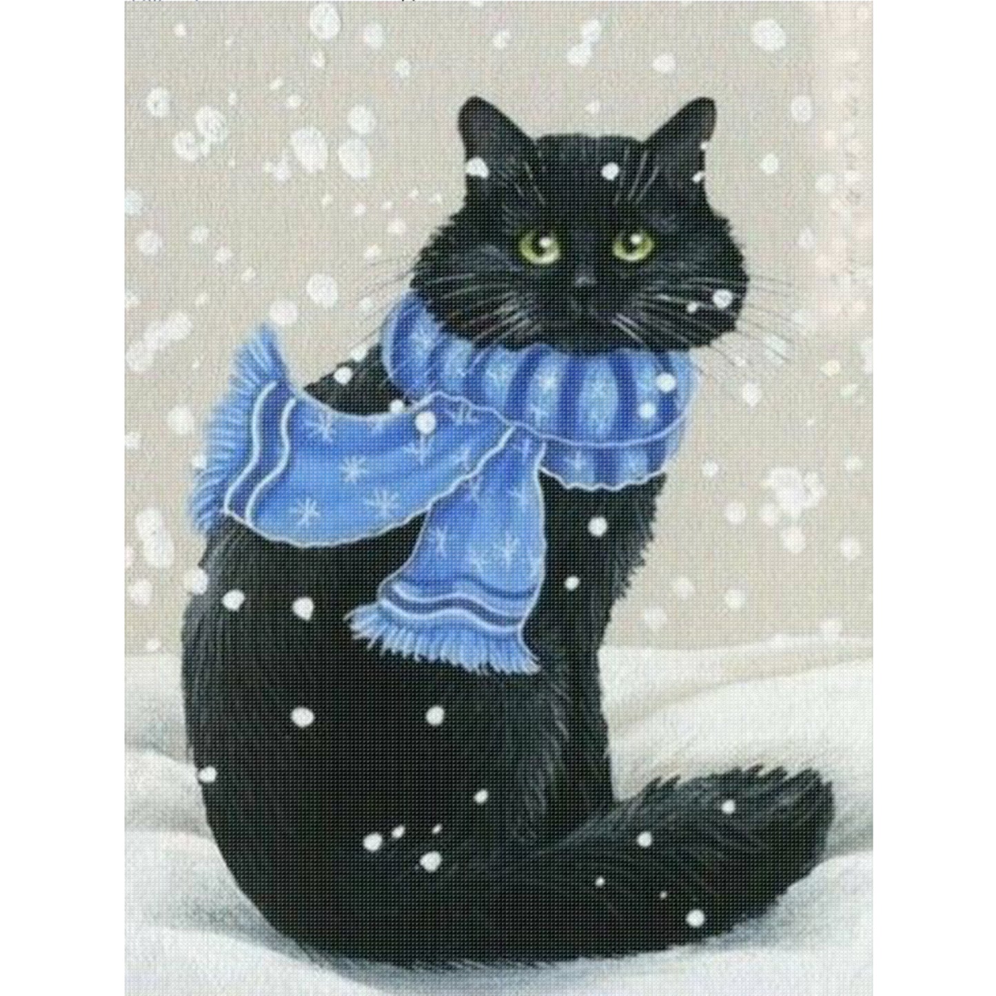 Winter Black Cat - Full 11CT Stamped Cross Stitch 40x55CM - Huacan
