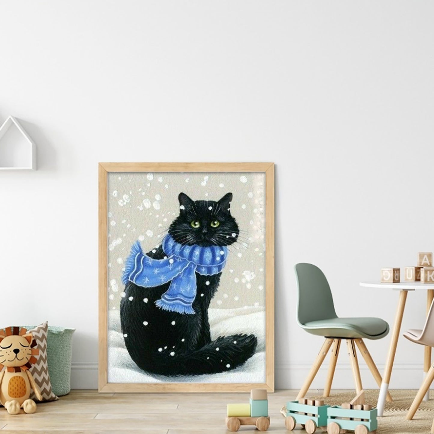 Winter Black Cat - Full 11CT Stamped Cross Stitch 40x55CM - Huacan