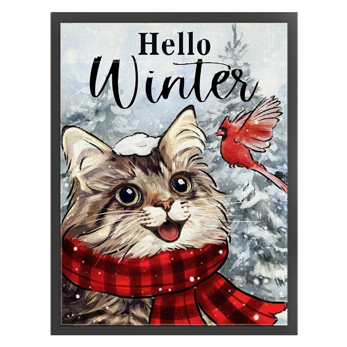 Winter Cat And Bird - Full 11CT Stamped Cross Stitch 40x55CM - Huacan