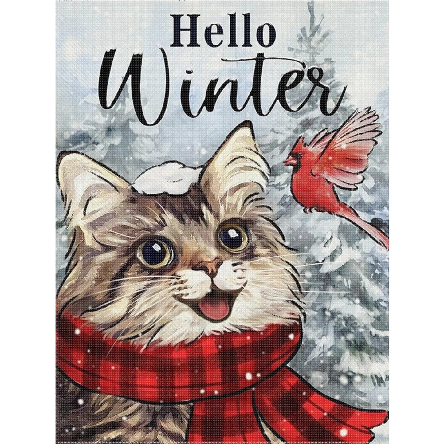 Winter Cat And Bird - Full 11CT Stamped Cross Stitch 40x55CM - Huacan