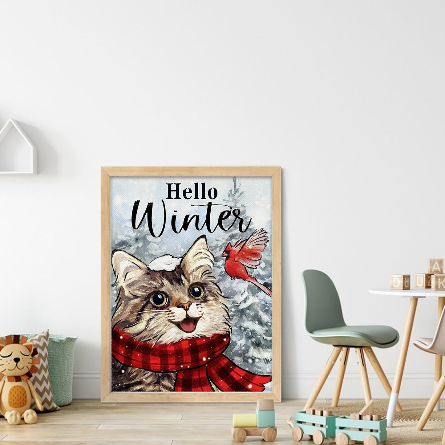 Winter Cat And Bird - Full 11CT Stamped Cross Stitch 40x55CM - Huacan