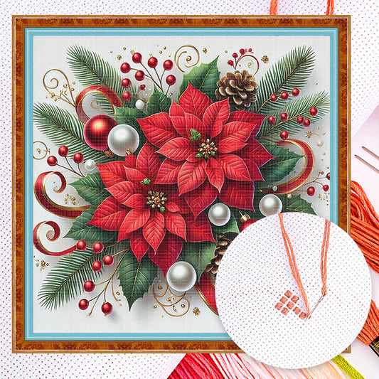 Christmas Poinsettia - Full 11CT Counted Cross Stitch 40x40CM - Huacan