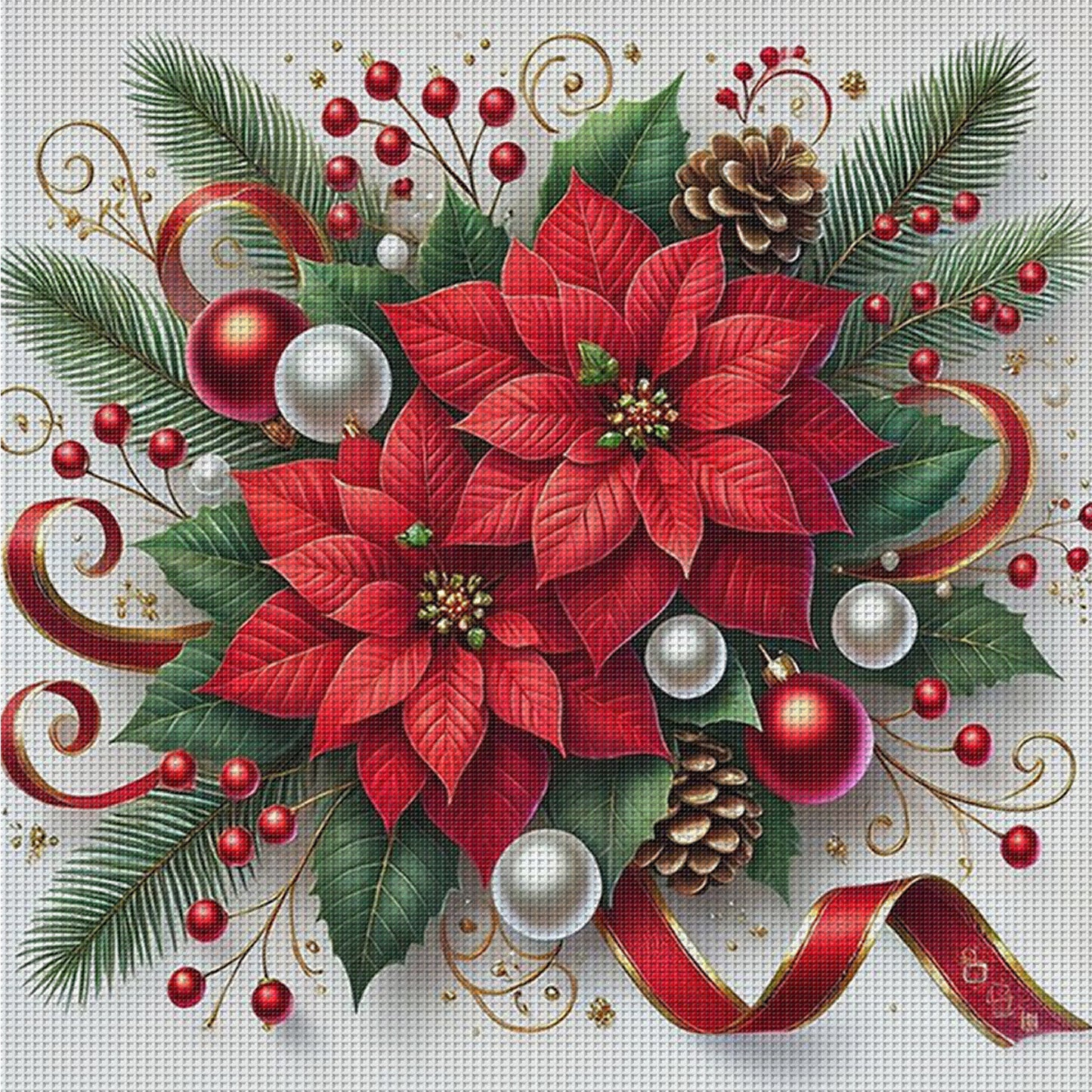 Christmas Poinsettia - Full 11CT Counted Cross Stitch 40x40CM - Huacan