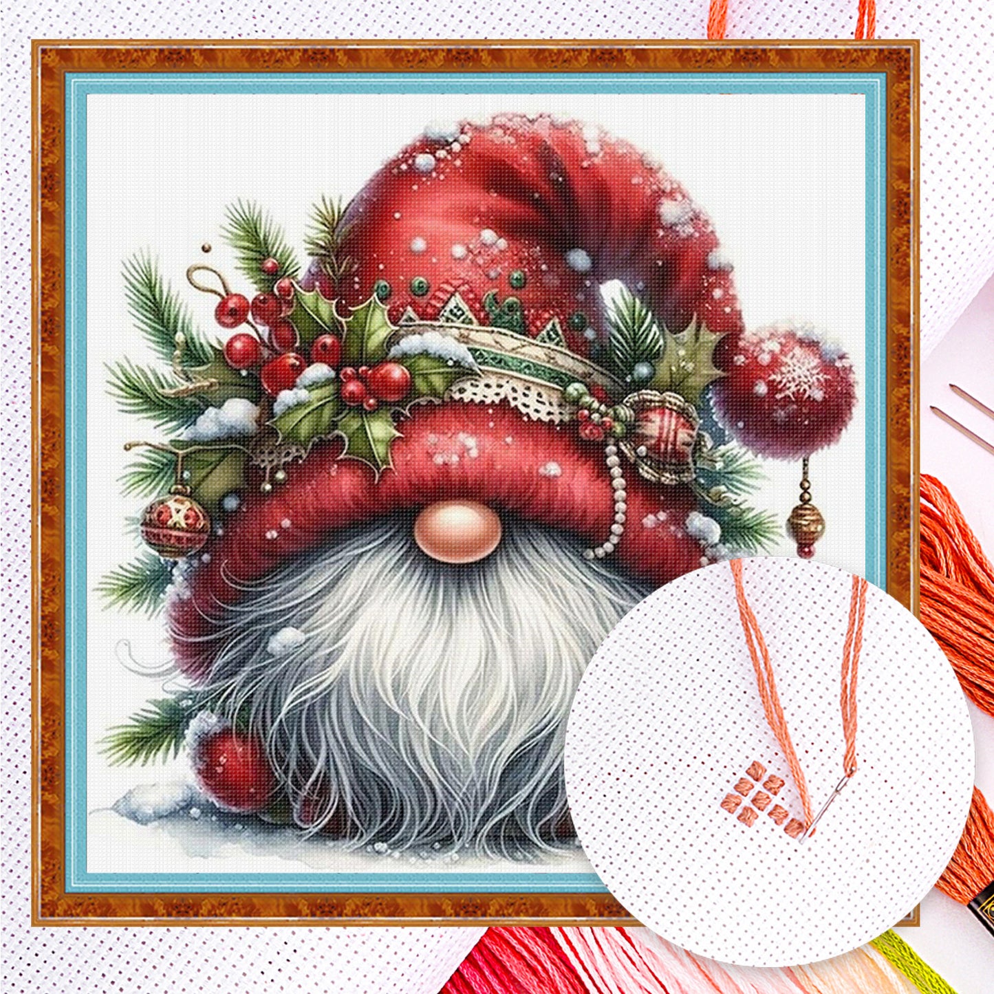 Christmas Gnome - Full 11CT Counted Cross Stitch 40x40CM - Huacan