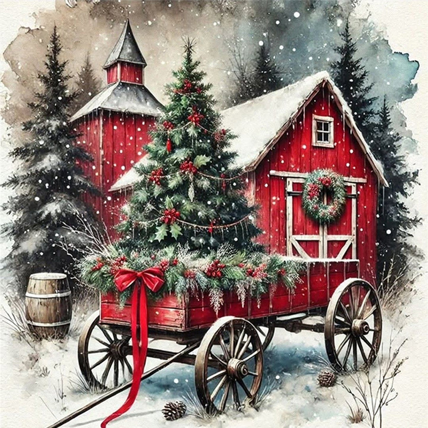 Christmas Cottage - Full 11CT Counted Cross Stitch 45x45CM - Huacan