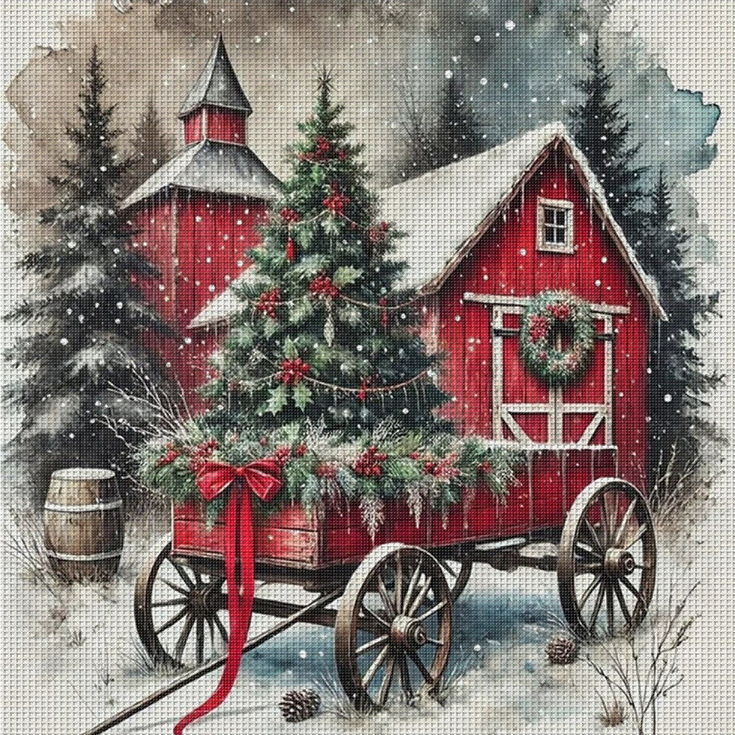 Christmas Cottage - Full 11CT Counted Cross Stitch 45x45CM - Huacan