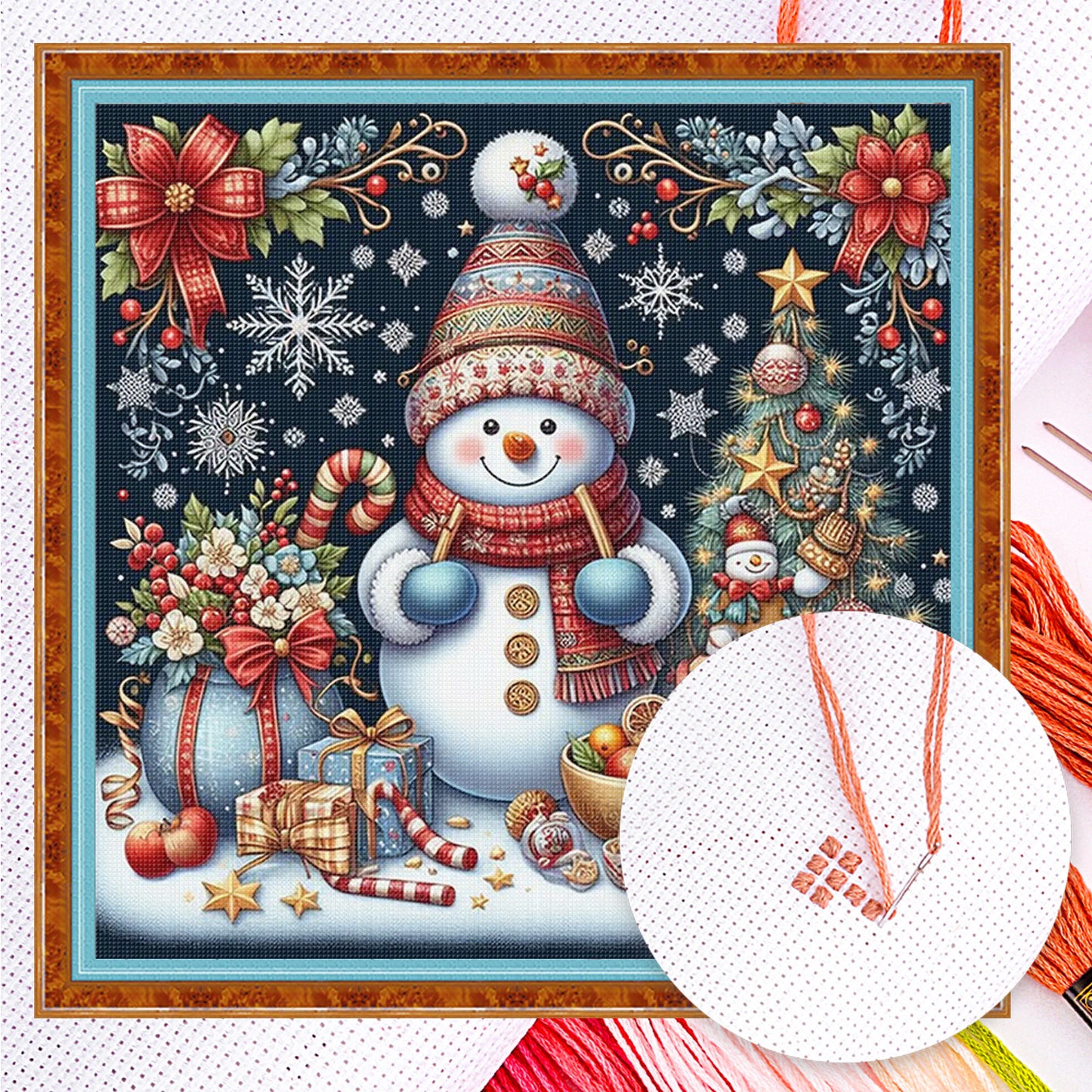 Christmas Snowman - Full 11CT Counted Cross Stitch 45x45CM - Huacan
