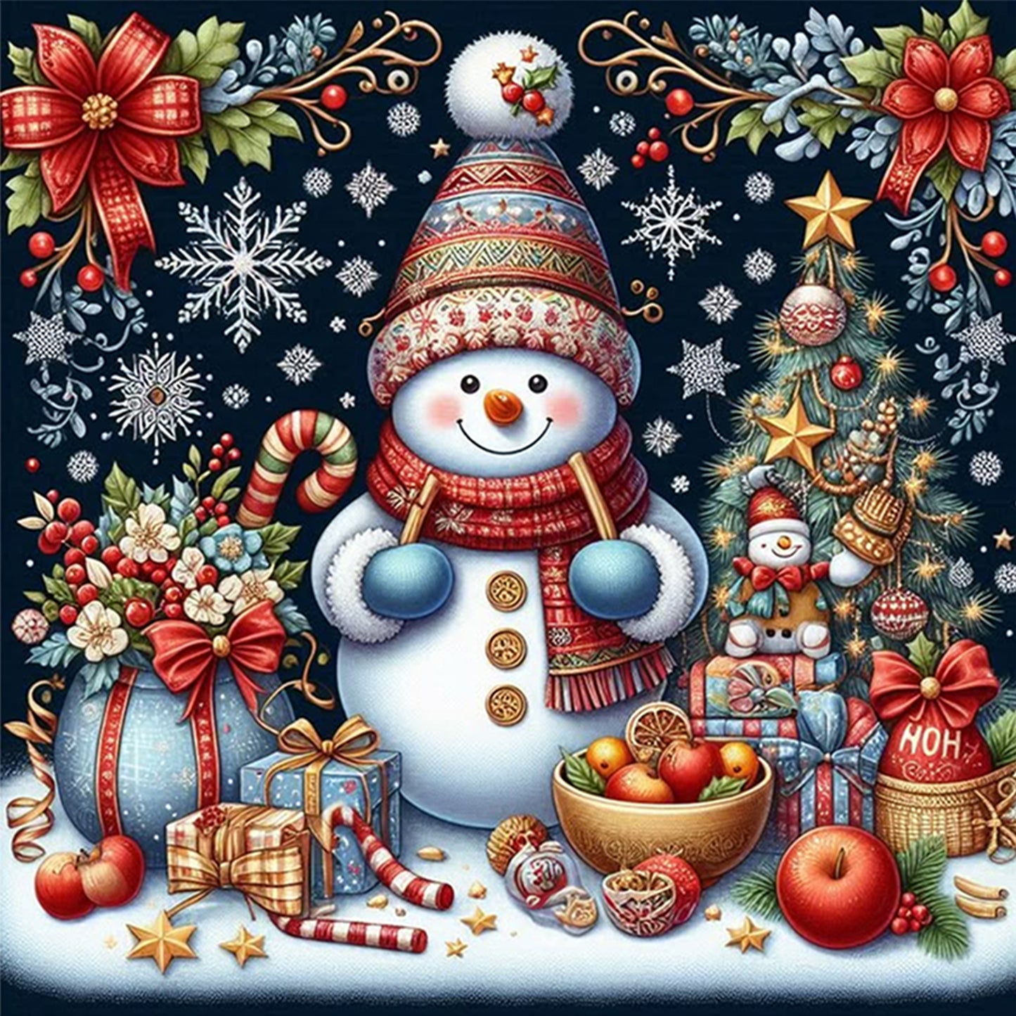 Christmas Snowman - Full 11CT Counted Cross Stitch 45x45CM - Huacan